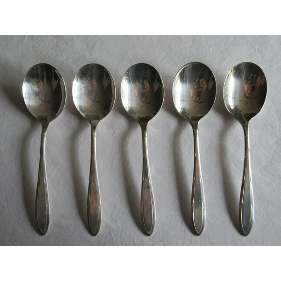 Oneida Nobility Plate REVERIE Silverplate Flatware 1937 Lot 5x Round Spoon 6" - Picture 2 of 10